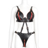 Kinky Party Ensemble Ouvert 2 Pièces Leathcrossed Noir et Rouge